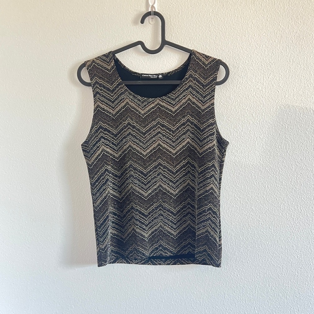 Central Park West Brown&Black Chevron Metallic Tank Top XSP Party Glam Festival